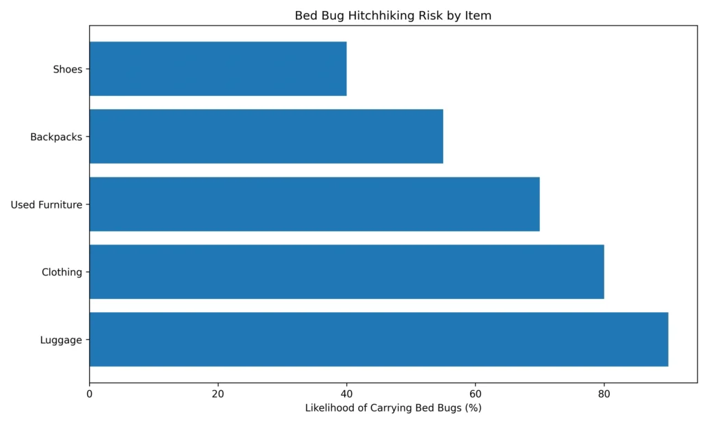 Chart ranking common household items by their likelihood of carrying bed bugs.