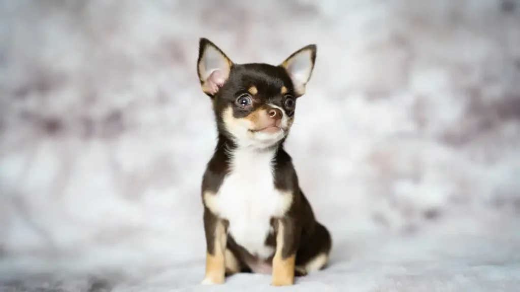 Chihuahua watching for mice near kitchen cabinets