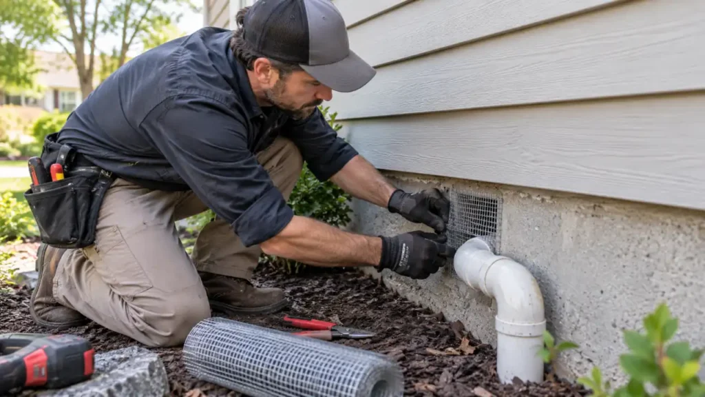 Mouse damage and contaminated insulation in a residential attic